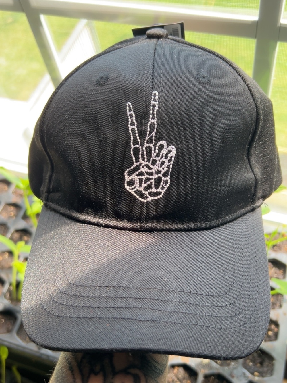 Skeleton Peace Sign Baseball Hat.
